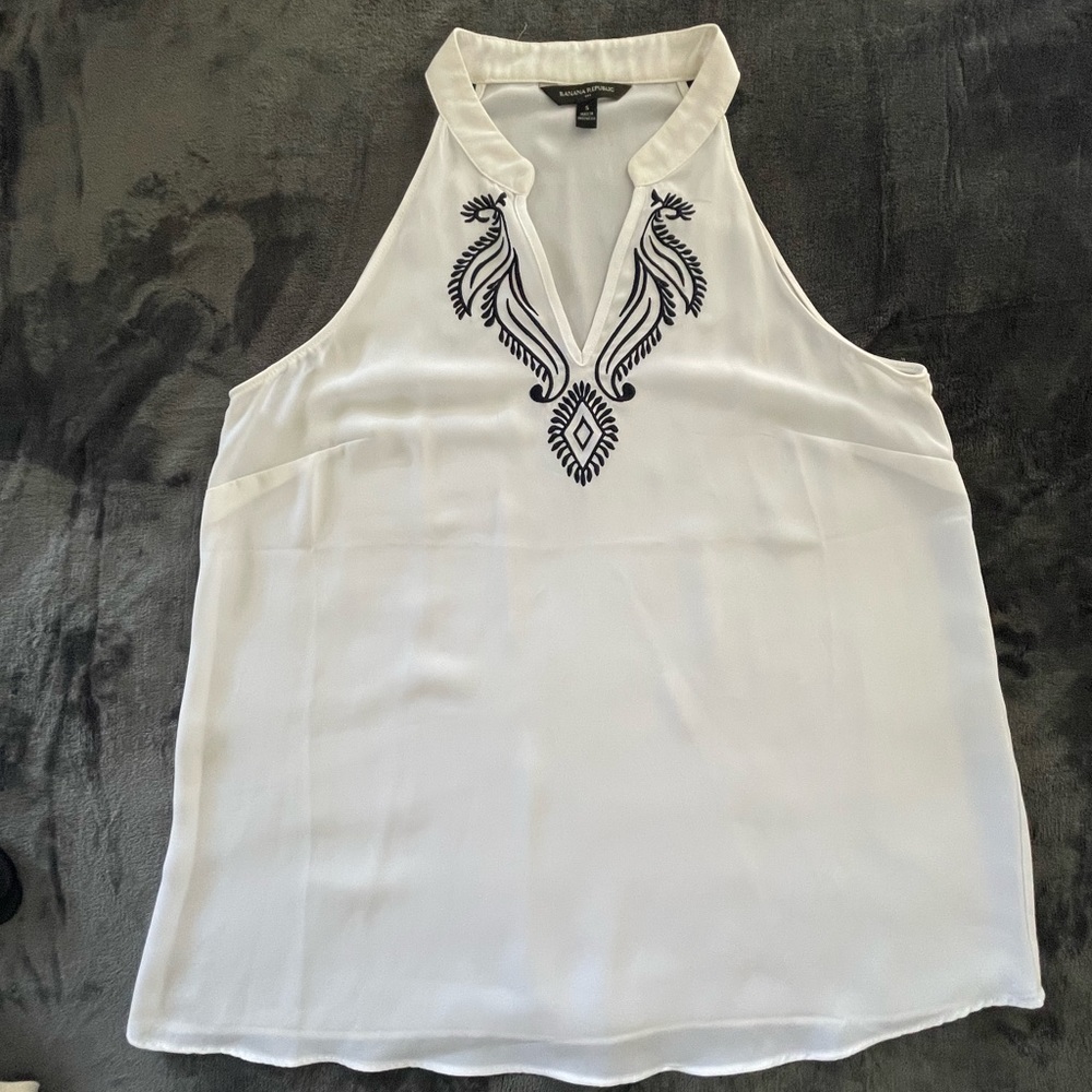 Banana Republic, small, white blouse, embroidered